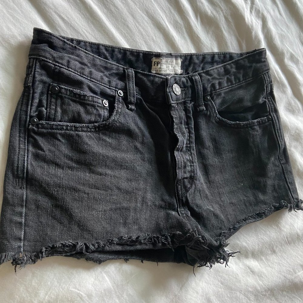 Free People Washed Black Denim Shorts